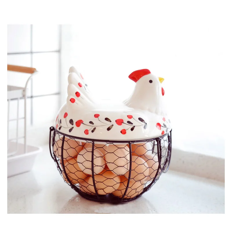 Железная корзина для хранения с крышкой курицы милая кухонная яиц мелочей|Лотки