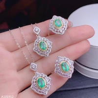 kjjeaxcmy boutique jewelry 925 sterling silver natural emerald girl ring necklace pendant set of 2 platinum support detection