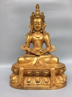 19chinese temple collection old bronze gilt tara guanyin buddha statue longevity buddha sit lotus terrace ornaments town house