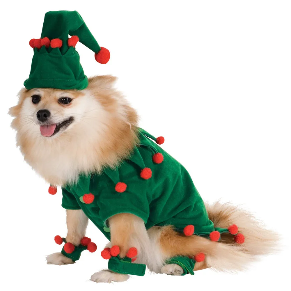 

Christmas Dog Clothes Green Elf Costume With Hat Cat Christmas Costume Set Cosplay Pet Clothes Chihuahua Warm Clothes Sleeves