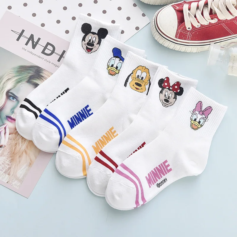 

5 pairs Disney Anime figure Summer thin Donald Duck Mickey Minnie mouse tube socks Cartoon casual xxx boys and girls toy sock