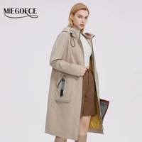 miegofce 2021 collection spring autumn hooded windbreaker jacket women trench coat with patch pockets waterproof women parka