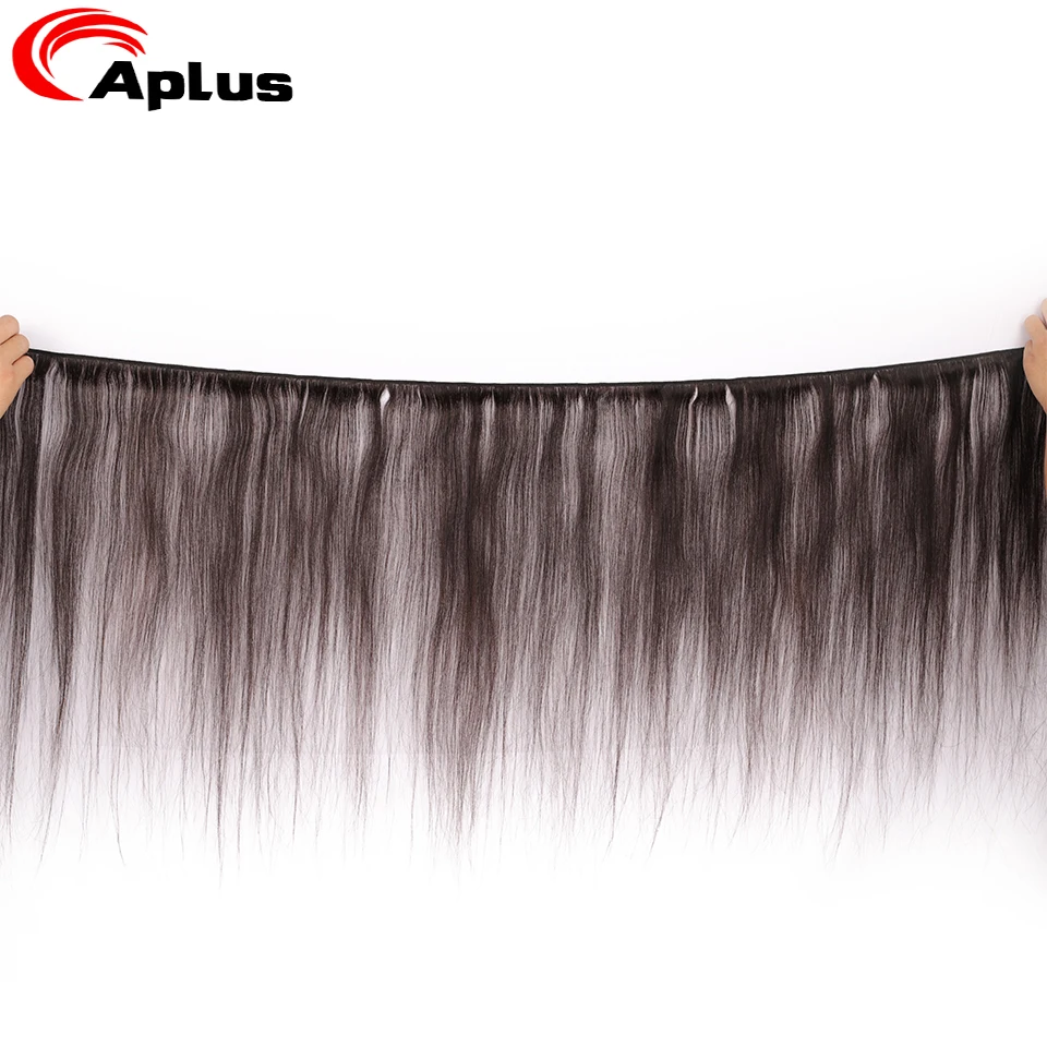 Камбоджийские прямые человеческие волосы пучки Закрытие 100% с фронтальной Aplus 3