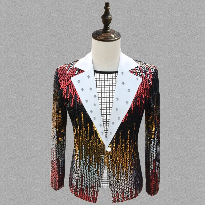 

Mens Sequin Suit Jacket Slim Fit Stylish Diamond Dress Tuxedo Blazer Stage Party Dance Singer Nightclub Costume Blazer Masculino