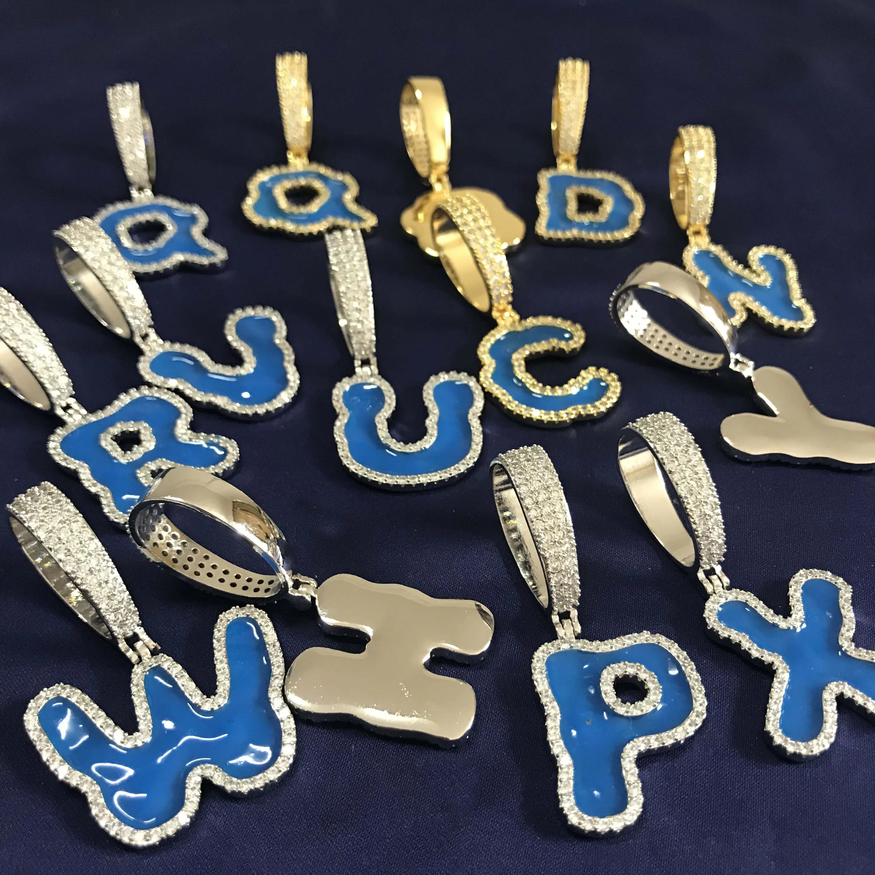 Новый тип красочные буквы ожерелье и кулон АААА кубический циркон синий с