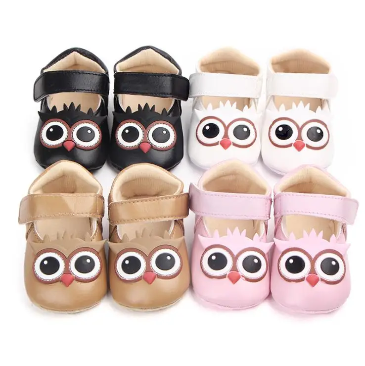 Детская обувь с мягкой подошвой и рисунком совы для маленьких девочек