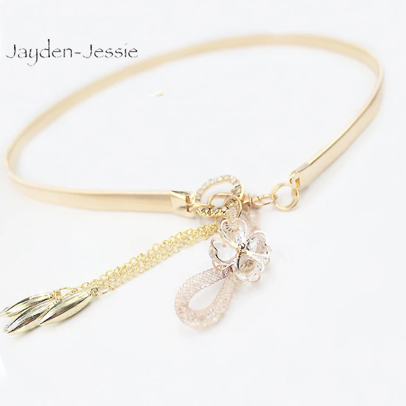 Женский высококлассный Золотой Эластичный пояс с четырьмя листьями ручная