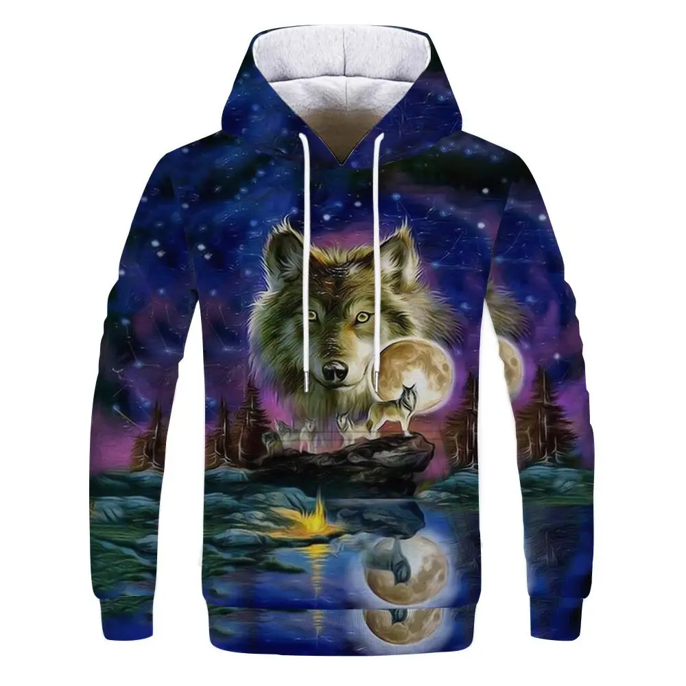 Толстовка со звездами и Волками спортивная мужская одежда 3D брендовая толстовка