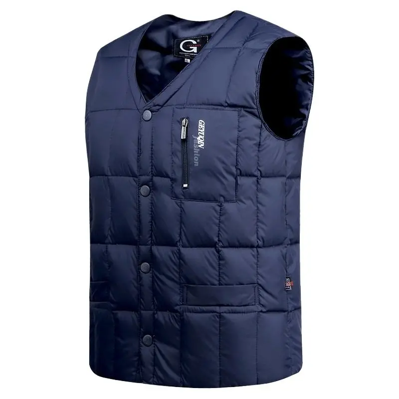

White Duck Down Jacket Vest Men Autumn Winter Warm Sleeveless V-neck Button Lightweight Waistcoat Fashion Casual Male