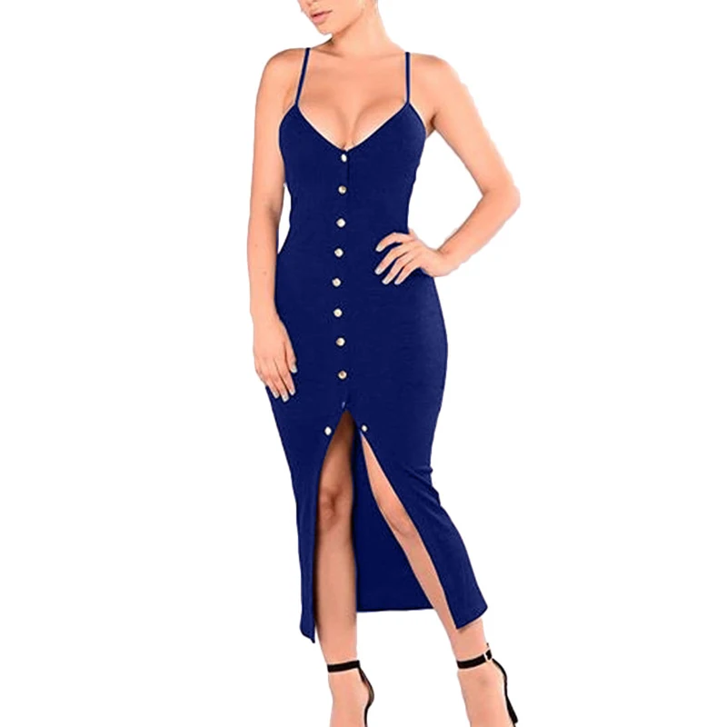 

CHSDCSI Spaghetti Strap Sleeveless Deep V Neck Sexy Dress Split Breasted Women Solid Party Elegant Summer Black Red Plus Size