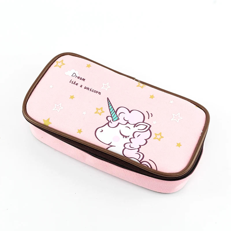 Большая кожаная ЕДИНОРОГ розовый школьный пенал для карандашей девочек детей