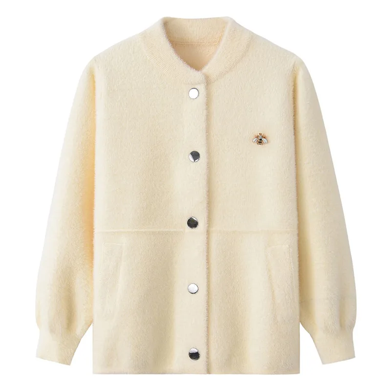 Пальто из искусственной норки и кашемира для женщин среднего возраста вязаный