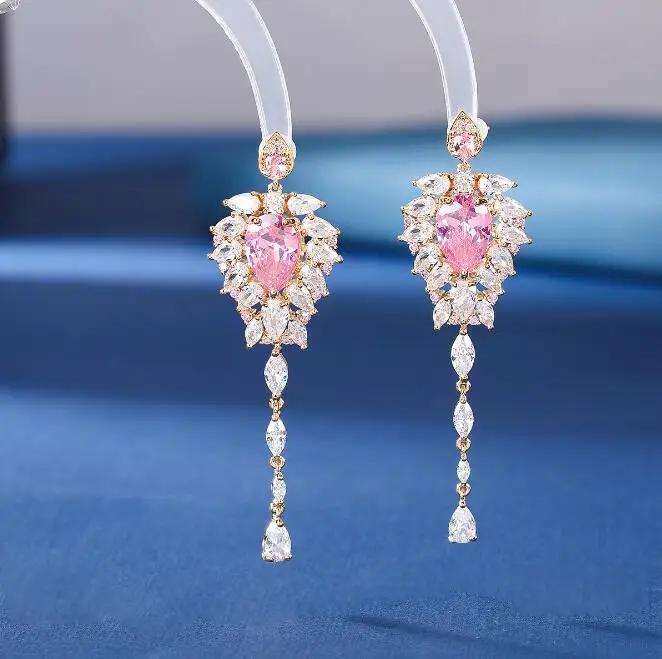 

2021 Summer New Water Drops Inlaid Zircon Luxury Earrings Flower Women's S925 Stud Earrings