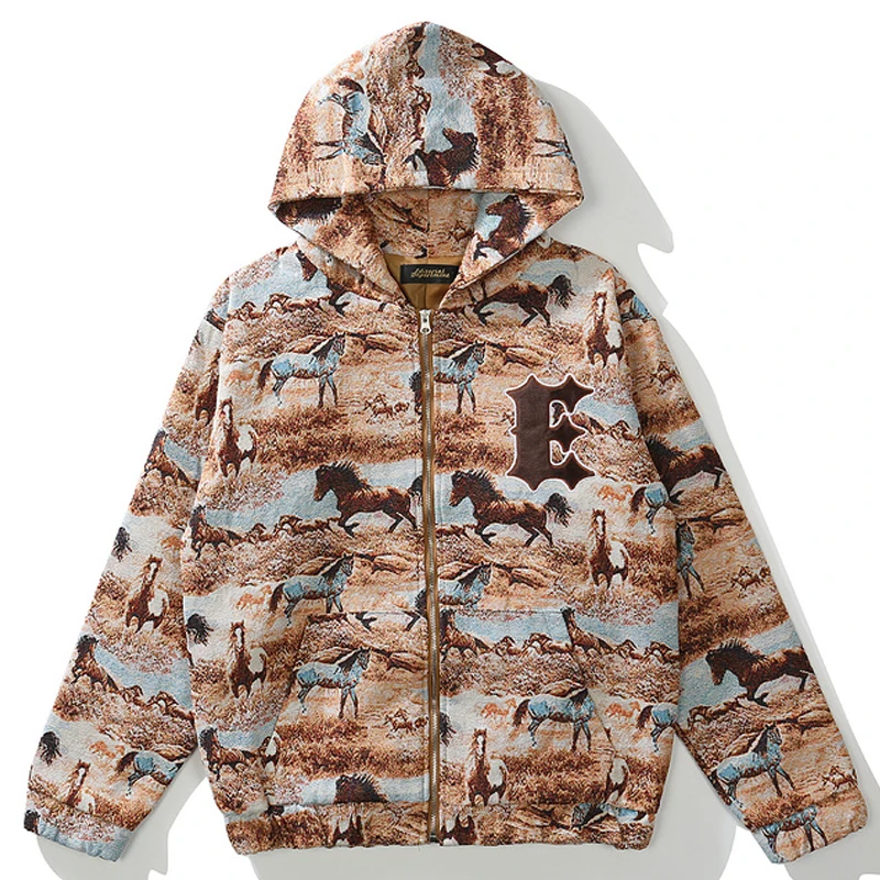 

Мужская хлопковая толстовка с капюшоном и надписью «лошади»