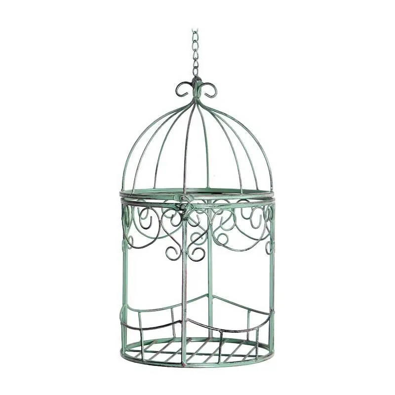 

TT Retro Iron Art Distressed Flower Stand Blue Discharge Flower Pot Succulent Bird Cage Flower Stand Hanging FlowerStand Hanging