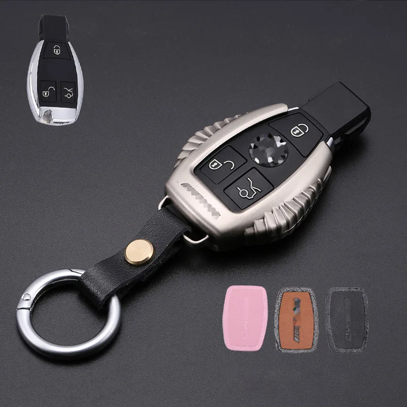 gray with ring Металлический чехол для ключей автомобиля, чехол для Mercedes Benz W203 W210 W211 W124 W202 W204 W205 AMG, брелок для ключей, защитная крышка из цинкового сплава - Название цвета: gray with ring