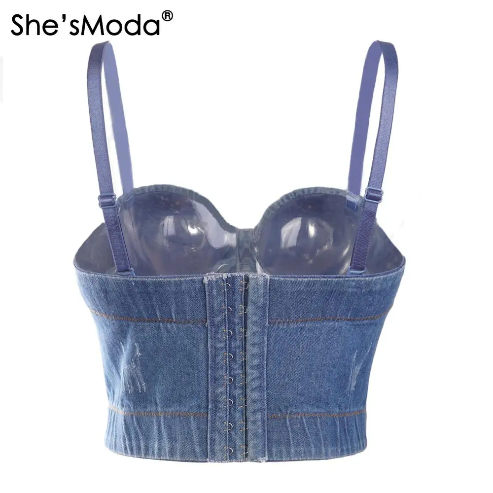 Джинсы She'sModa женские бюстье с бриллиантами бюстгальтер укороченный топ для