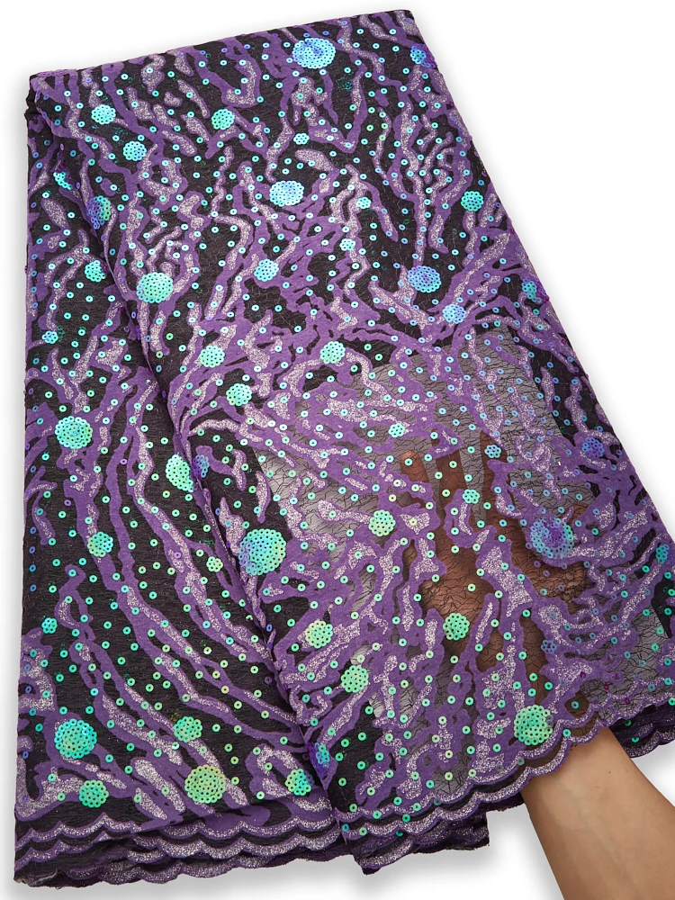 

African Velvet Lace Fabric With Sequins Laces Embroidery French Dress Material High Quality 5 Yards For Wedding Party Sew A2689