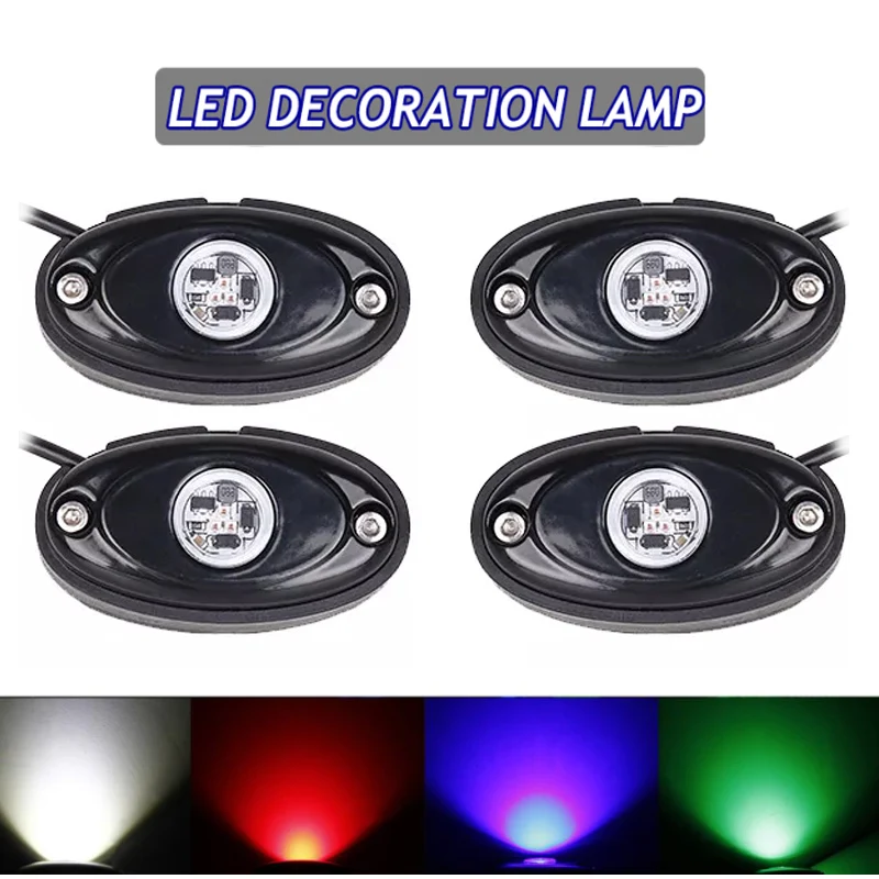 

4 PODs LED ROCK LIGHT CAR EXTERIOR UNDERBODY GLOW TRAIL RIG LAMP UNDERGLOW LED ATMOSPHERE DECORATION LAMP
