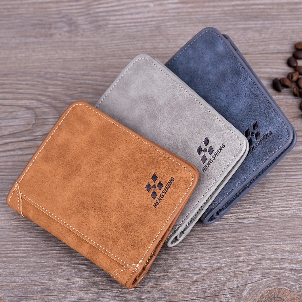 Кошелек мужской короткий из матовой кожи бумажник в стиле ретро тройного