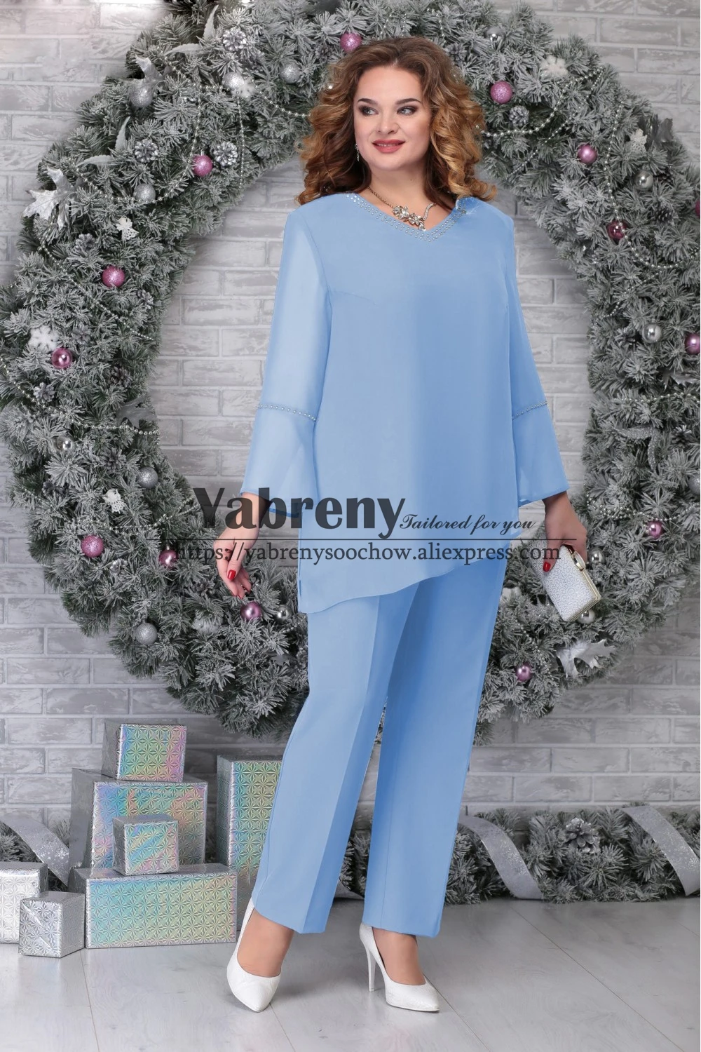 

New Arrival 2PC Chiffon Pant suits For Mother of the Bride Custom-Made Plus Size