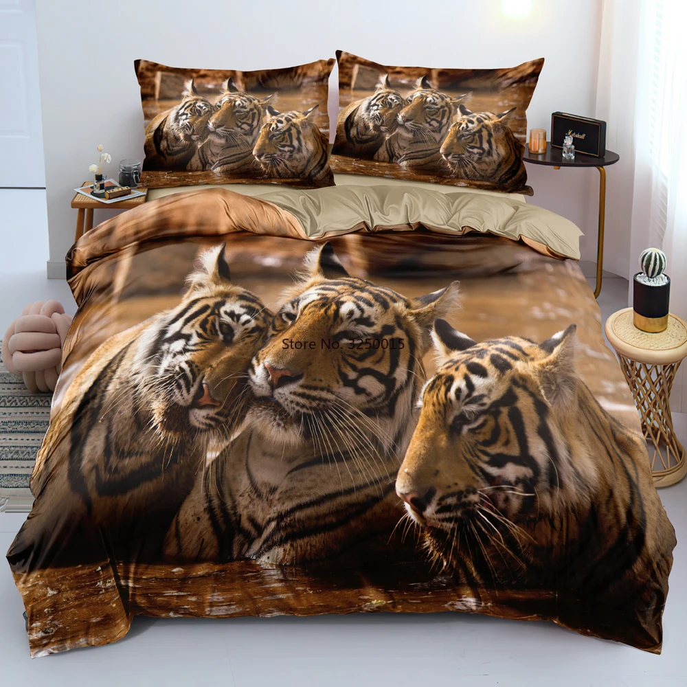 

Комплект постельного белья с пододеяльником и изображением тигра, 160x200 см
