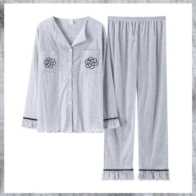 Fashion Cotton Pajamas Set 13 Colors Sleepwear Women Long-sleeve Pants Nightwear Soft Comfort Homewear Mujer Simple PJS ouc1139 | Женская