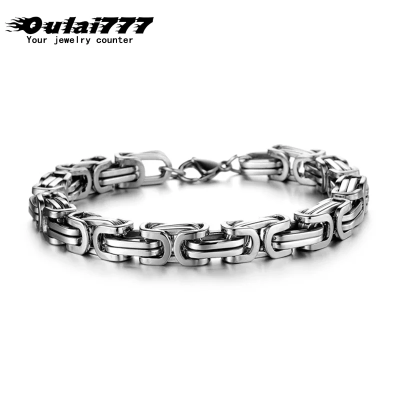 

oulai777 men Byzantium bracelet stainless steel Cuba chian on hand charm male accessories simple manual fasion jewellery 2019