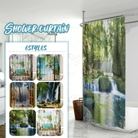 waterproof polyester fabric bathroom 3d scenic printed shower curtain panel with 12 hooks decor