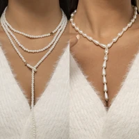 elegant white baroque pearl choker necklace big statement multi layer pearl wedding necklace for women charm fashion jewelry