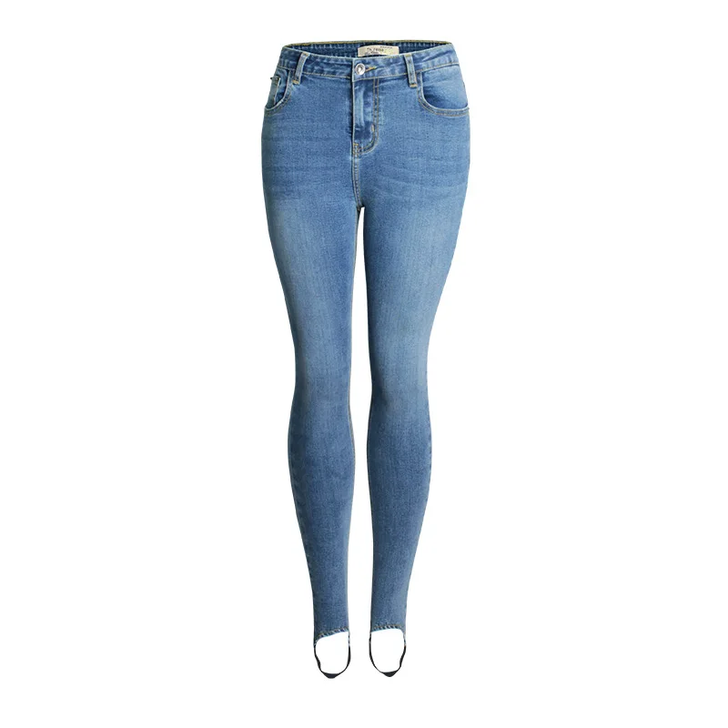 

2021 Fashion Jeans For Girls Blue Washed Skinny Large Size High Quality Denim Foot Pants Elastic Mid Waist Slim Pencil Trousers