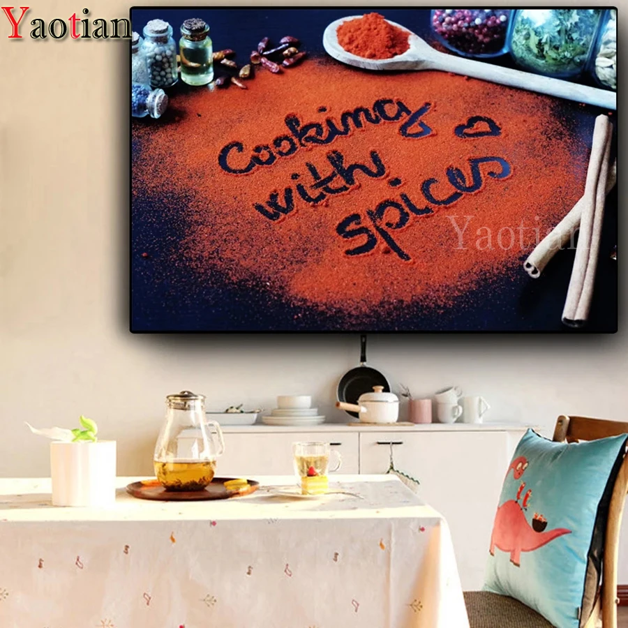 

Алмазная вышивка готовим приправы алмазная живопись полная квадратная Стразы Алмазная мозаика для украшения кухни, ресторана