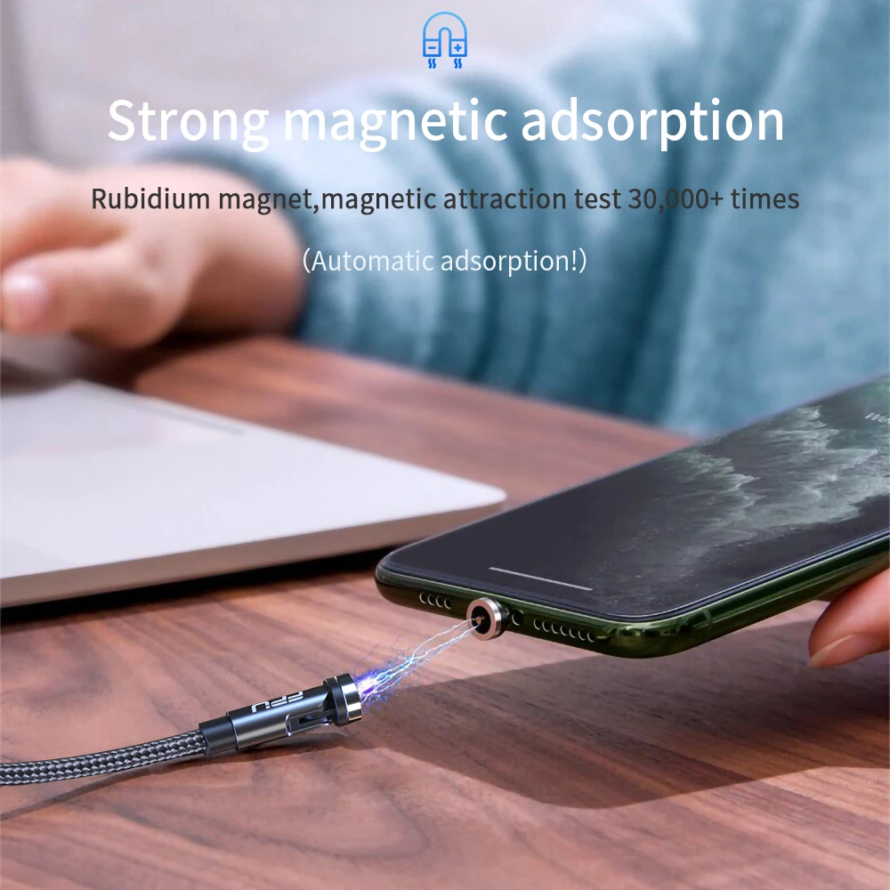 fpu 540 rotate magnetic cable micro usb type c cable for iphone fast charging magnet charger android mobile phone wire cord free global shipping