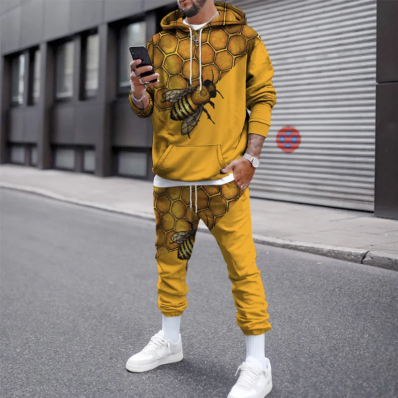 

Funny Animals 3D Print Autumn Winter Men Drawstr Hooded Sweater Long Hoodie Sportswear Male Casual Jogging Wear Two Piece Set