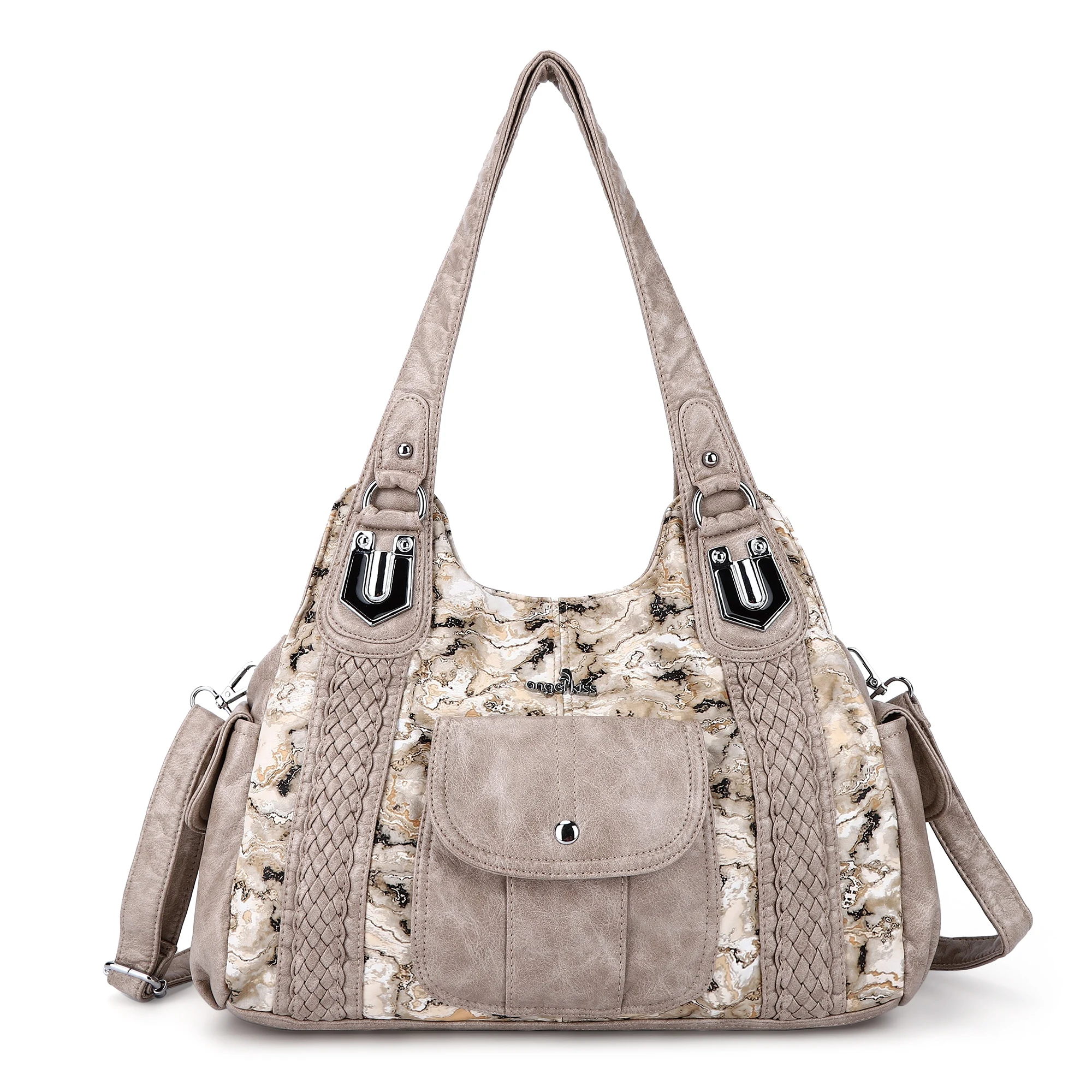 

Angel Kiss 2021 New Arrival Women Shoulder Bag Multiple Pockets and Double Compartments Lady Purse with Adjustable Long Strap