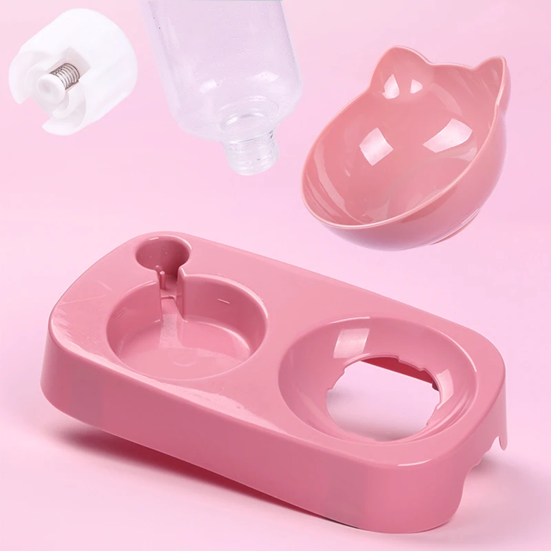 

Pet Dogs Cats Bowls Food Water Feeder Container Dispenser for Dogs Cats Drinking 2-in-1 Cat Bowl Water Automatic Water Storage