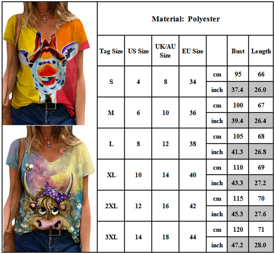 

Womens V Neck Short Sleeve T Shirt Tops Summer Animal Print Casaul Basic Blouse