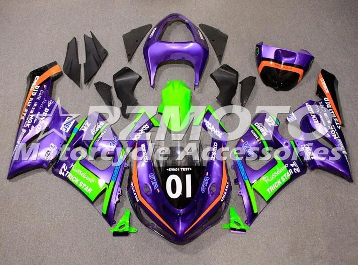 

Новый комплект обтекателей для мотоцикла ABS, подходит для kawasaki Ninja ZX6R 636 2005 05 06 6R, цвет фиолетовый/зеленый
