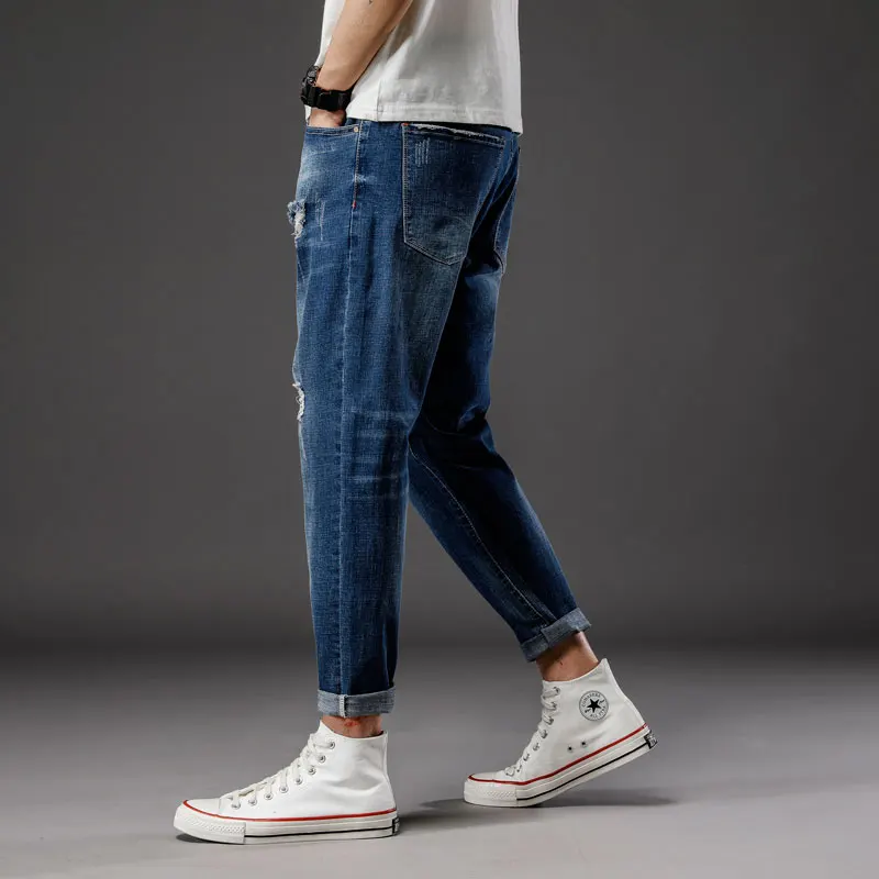 28-46 Large Size Men High Quality 2021 Summer ripped Jeans Streetwear Male Denim Casual jogging Solid Long Trousers  Fashion