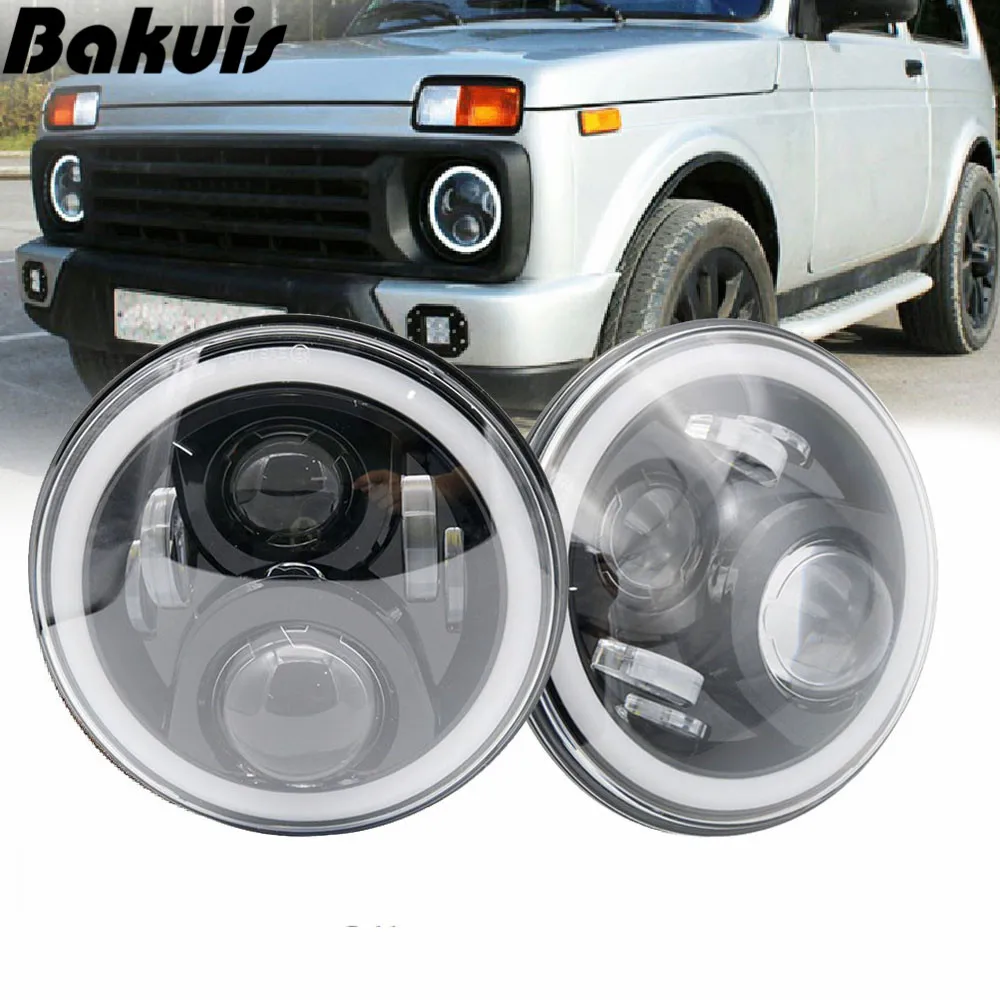 7 дюймов светодиодный налобный фонарь с Halo Ring Amber поворотник для lada niva 4x4 suzuki samurai " светодиодный DRL Halo Фары для ваз 2101