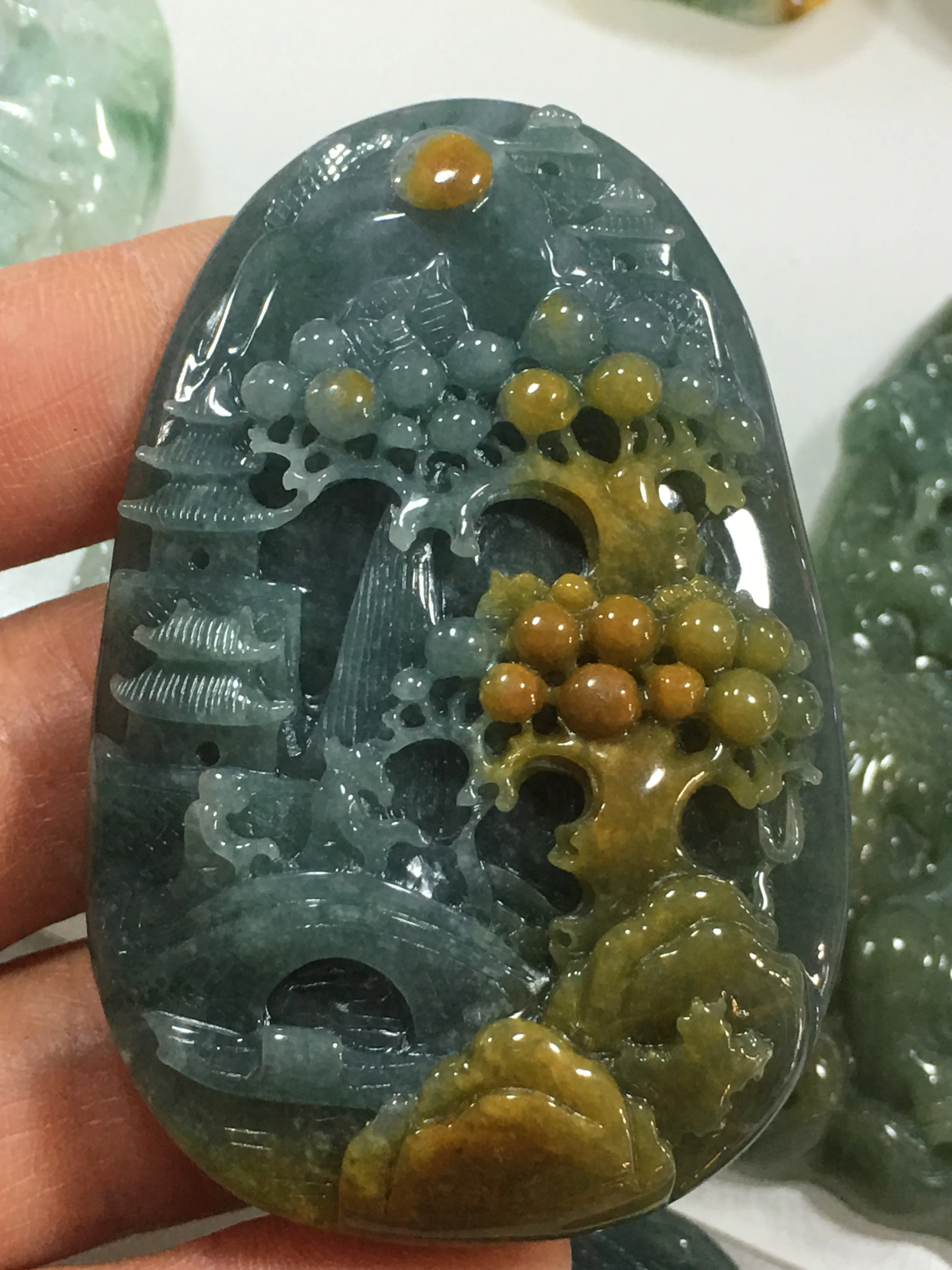 

Natural 7A Myanmar jade Handcarved waterfall landscape green jade pendant jade necklace women pendants jewelry jade necklaces