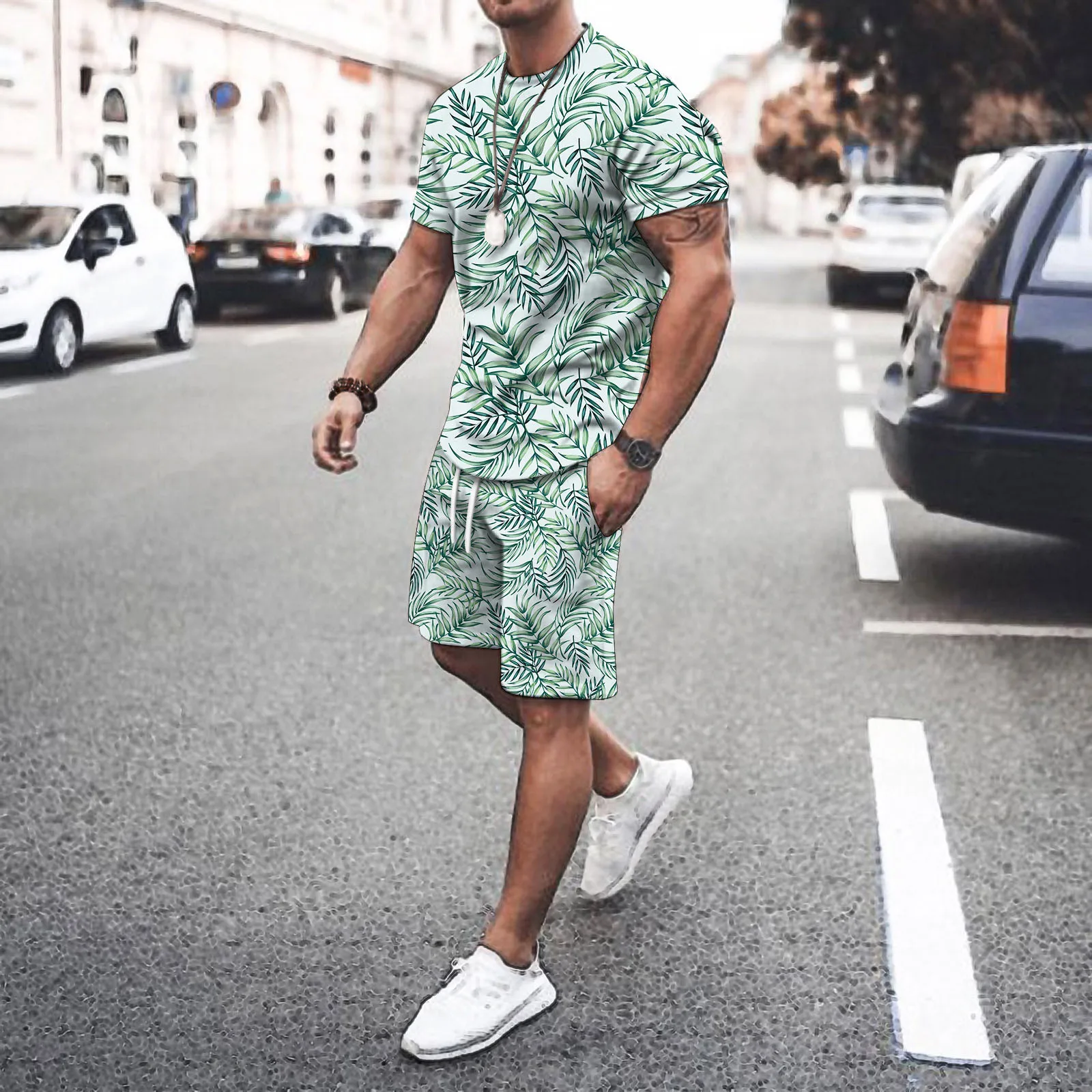 

Мужской пляжный комплект из 2-х предметов, рубашка с коротким рукавом и шорты