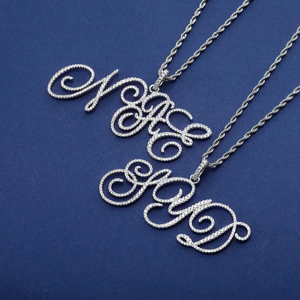 GUCY New A-Z Custom Name Cursive Letters Pendant With 4mm Tennis Chain Necklace Gold Silver Color Women/Men's Hip Hop Jewelry |