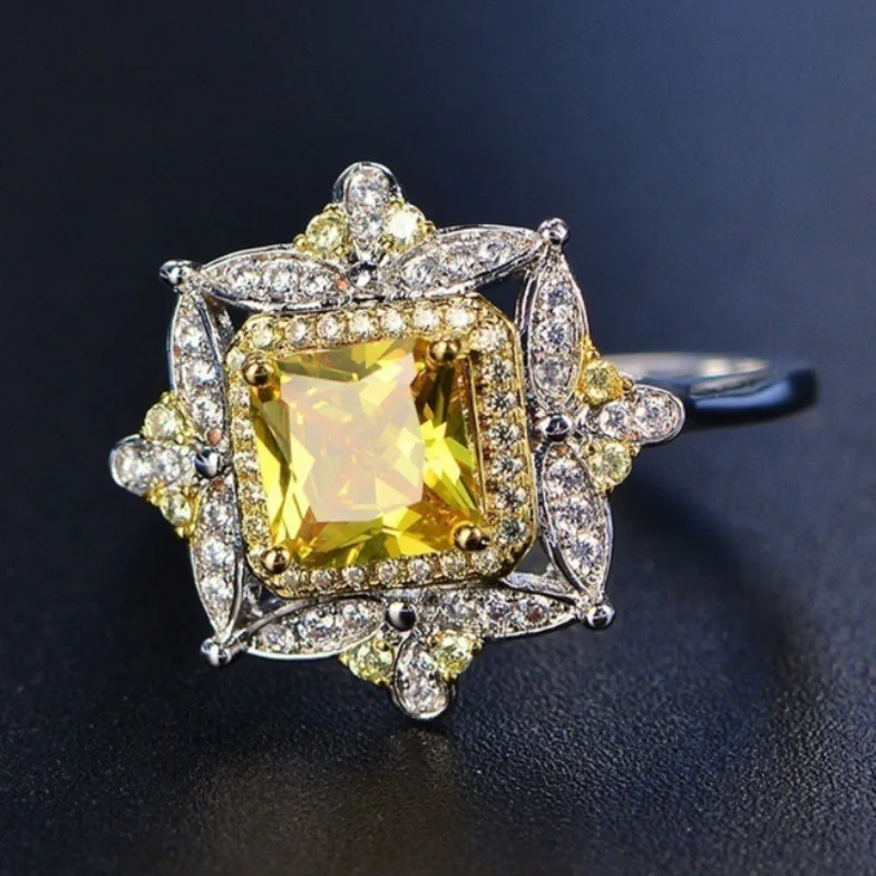 WEGARSTI Vintage 100% 925 Sterling Silver Citrine Gemstone Birthstone Wedding Engagement Diamonds Ring Fine Jewelry Wholesale | Украшения и