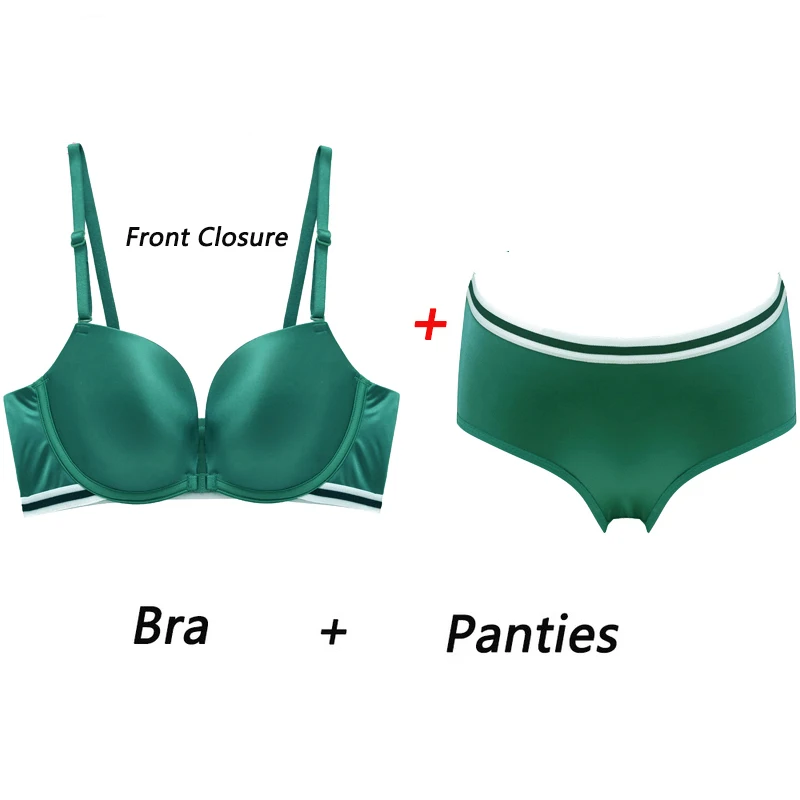 

Бюстгальтер + трусики, сексуальное зеленое нижнее белье, женский бюстгальтер пуш-ап с застежкой спереди без косточек, красивый бюстгальтер ...