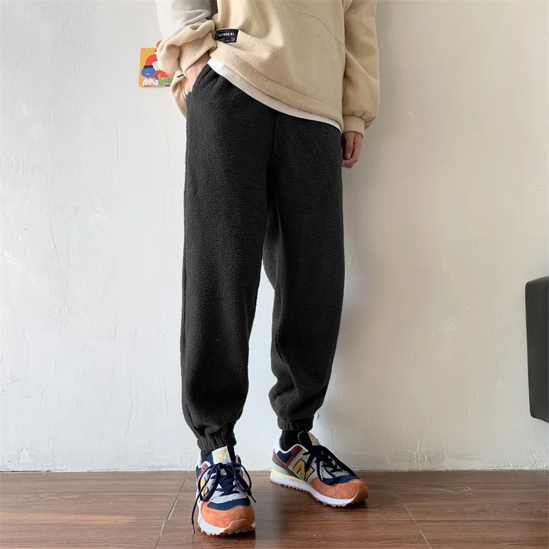 Winter Plus Velvet Padded Pants Men's Warm Fashion Casual Lamb Hair Pants Men Streetwear Wild Loose Joggers Sweatpants Mens