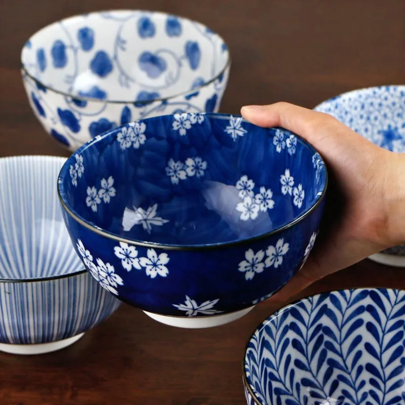 6 дюймов японский синий и белый фарфор керамическая Говядина Ramen чаша для