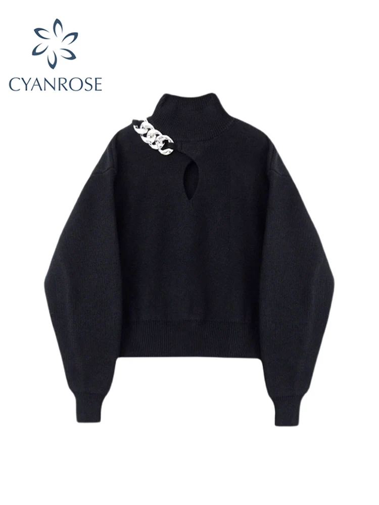 

Women's Knitted Sweater Turtleneck Loose Casual Female Hollow Out Pullovers Streetwear Harajuku Vintage Trendy Jumper Plus Size