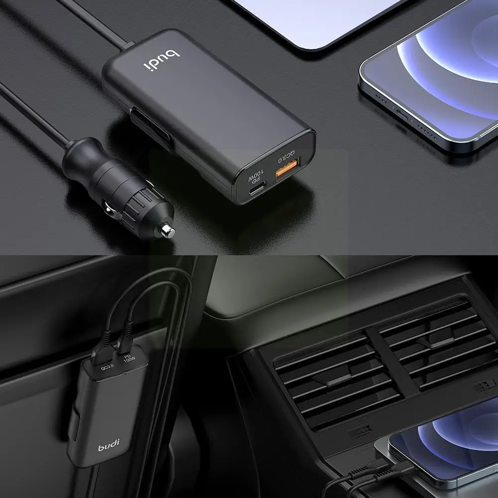 

Автомобильное зарядное устройство для ноутбука BUDI 118 Вт PD и QC3.0 адаптер питания USB зарядное устройство для быстрой зарядки автомобильные акс...