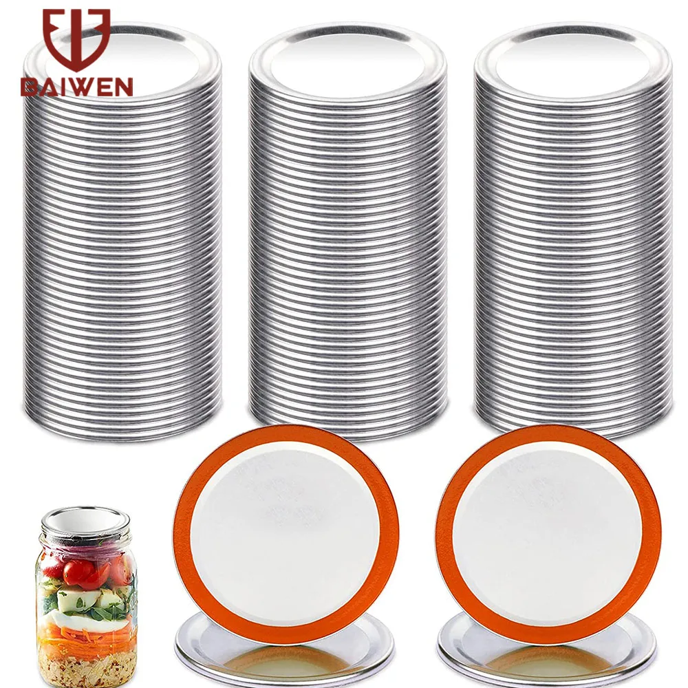 

10-150Pcs Regular & Wide Mouth Mason Jar Canning Lids, Reusable Leak Proof Silver Lids with Silicone Seals Rings Kitchen Tools